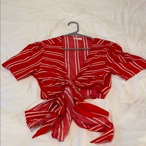 Red stripe tie front top